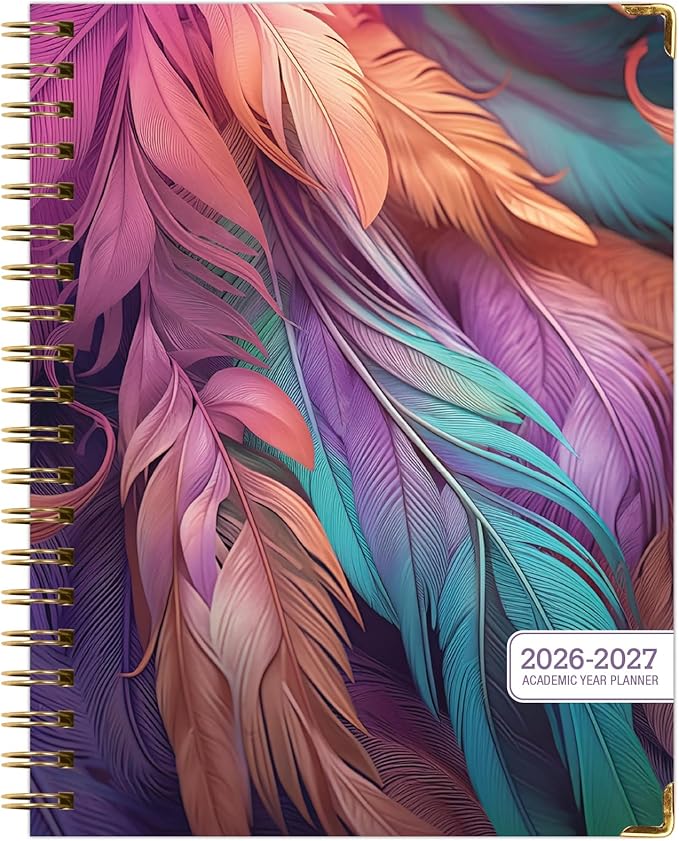 HARDCOVER Academic Year 2026-2027 Planner: 14 Months (May 2026 Through June 2027) 8.5"x 11" Daily Weekly Monthly Planner Yearly Agenda. Bookmark, Pocket Folder and Sticky Note Set (Pastel Peacock)