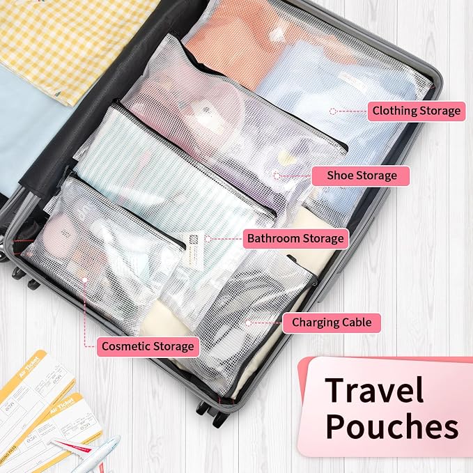 Umriox Mesh Zipper Pouch, 14.9x11.0 in (Black, 12 Packs), Toy Storage Bags, Waterproof Zipper Bags for Office Supplies, Puzzles, Board Game Storage & Cross Stitch Projects
