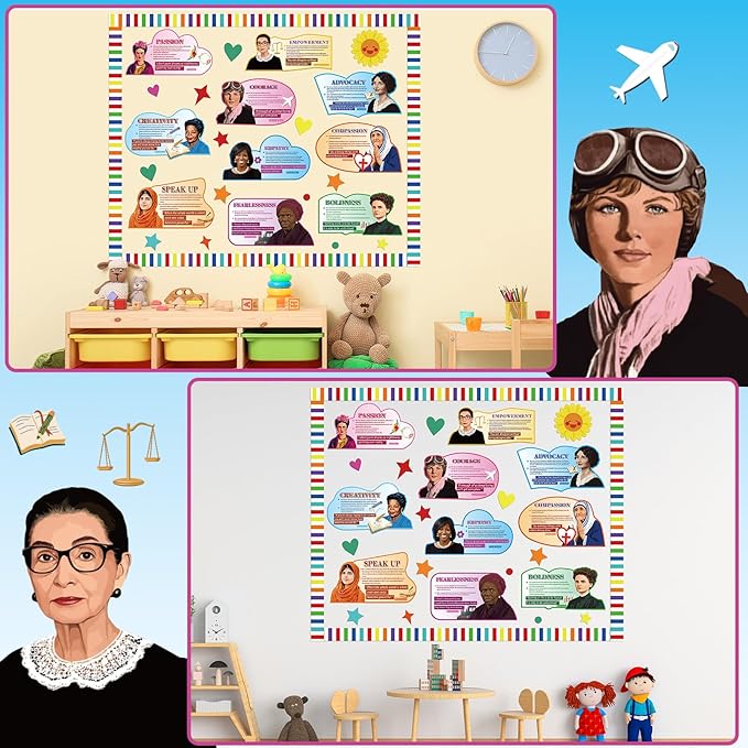 Women in History Bulletin Board Classroom Decorations Women’s History Month Bulletin Board Inspirational Influential Women Cutouts for Teacher School Office Craft Home Wall Door Chalkboard Decor