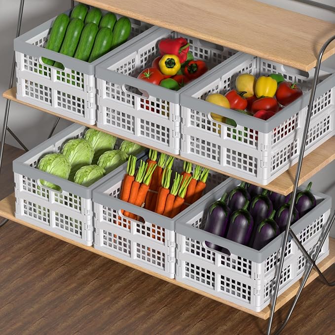 15L Plastic Collapsible Crates, Folding Storage Basket Bin, Pack of 4