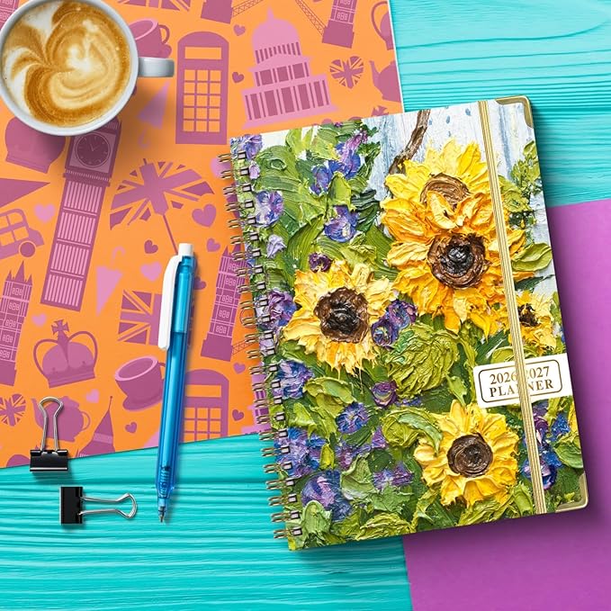 DoReFaSol2026-2027Academic Planner, Weekly and Monthly Planning Book,Calendar Planner July 2026 - June 2027, Hardcover Teacher Student Planning Agenda book with Tabs, A5 (6.3" x 8.4"), School Organizer for Student Teacher(Sunflower)