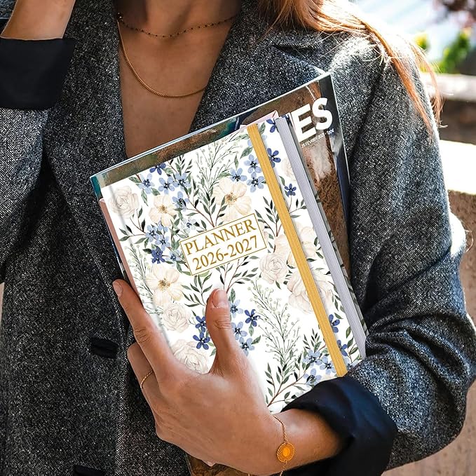 Planner 2026-2027 - 5.8" × 8.3" Weekly & Monthly Planner from July 2026 to June 2027, Large Planners 2026-2027 with Perfect Organizer, Hardcover, Inner Pocket, Crushed Flower