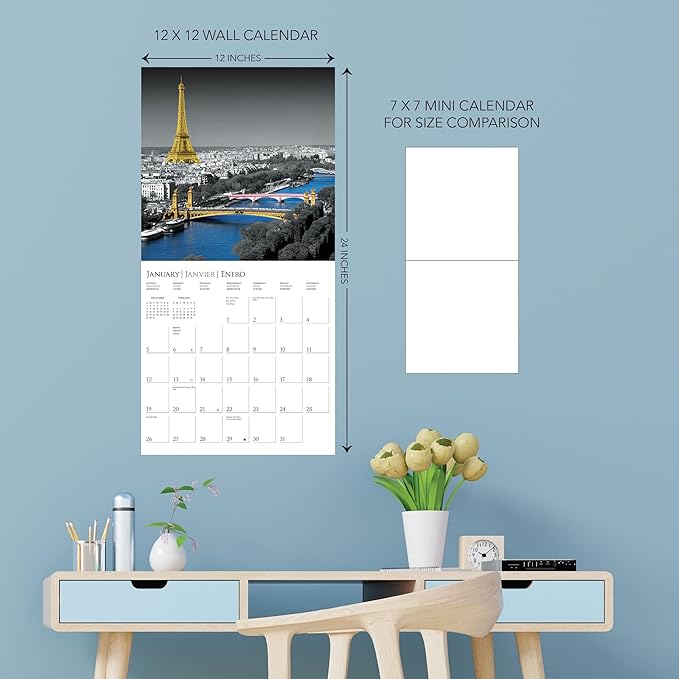 Graphique 2025 Paris Glitz Wall Calendar | 12” x 12” | Thick Paper | Home & Office Organizer | Large Monthly Grid | 3 Languages & Marked Holidays | 4 Month Preview Page for 2026