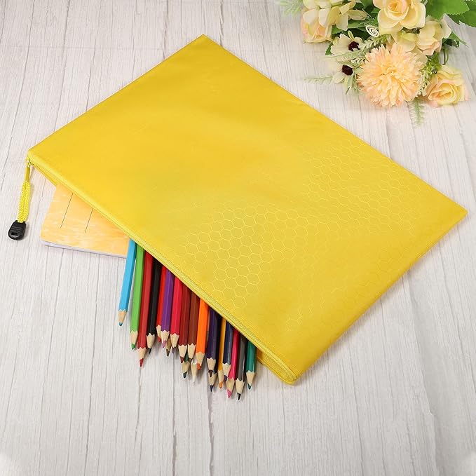 PATIKIL Waterproof Zipper File Bags, 10 Pack A4 Size Document Pocket Storage Organizer Pouch for Travel Office Supply, Yellow