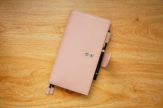 Moterm Leather Cover for Hobonichi Weeks - Fits Hobonichi Weeks/Weeks Mega, with Back Pocket (Pebbled-Dusty Rose)