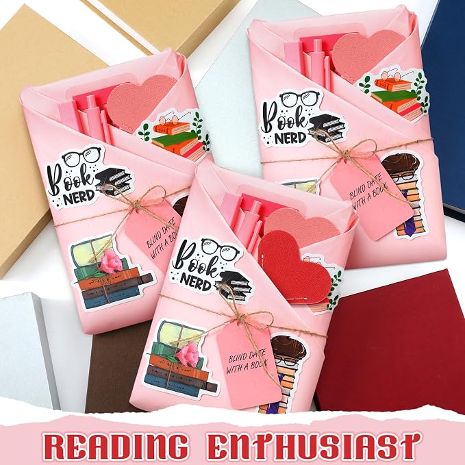 Sabary 6 Set Blind Date with a Book Gift Box Supplies Excluding Books Leather Bookmarks Stickers Kraft Tags Pens Wrapping Papers Mother's Day and Teacher's Day Graduation Book Lovers Club Gifts(Pink)