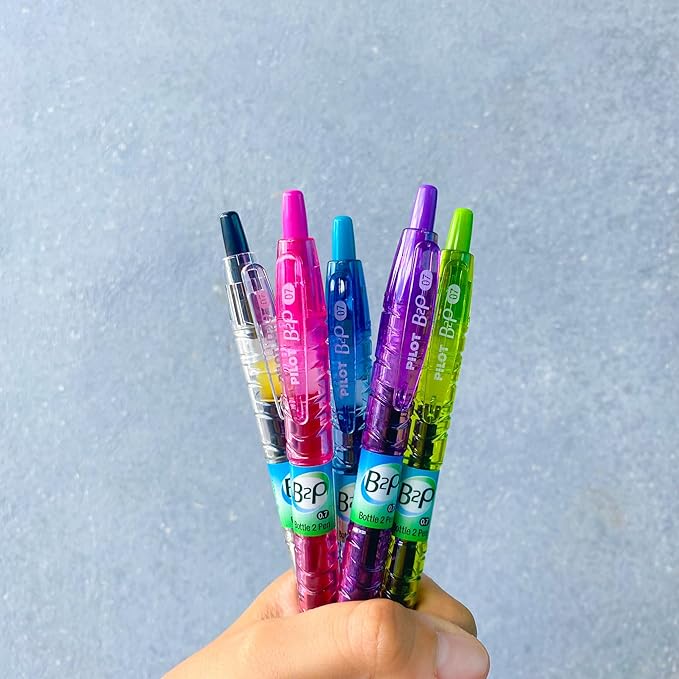PILOT B2P Colors - Bottle to Pen Refillable & Retractable Rolling Ball Gel Pen Made From Recycled Bottles, Fine Point, Assorted Color G2 Inks, 14 Count (15355) (Pack of 7)