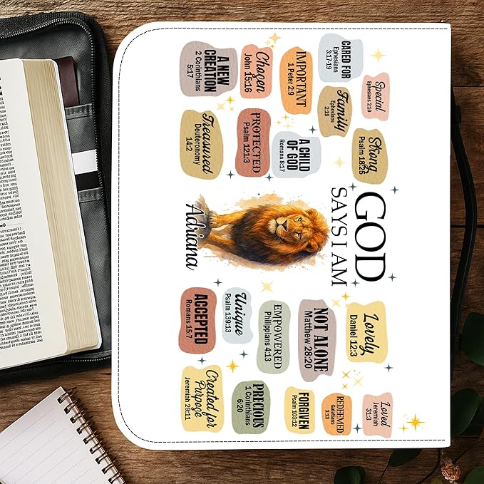 Personalized Bible Cover for Men, Christian Bible Case PU Leather, Jeus Bags Religious Appreciation Gifts for Women Girls Daughter Christian with Handle Zipper (BIBLE-10, M-2XL)