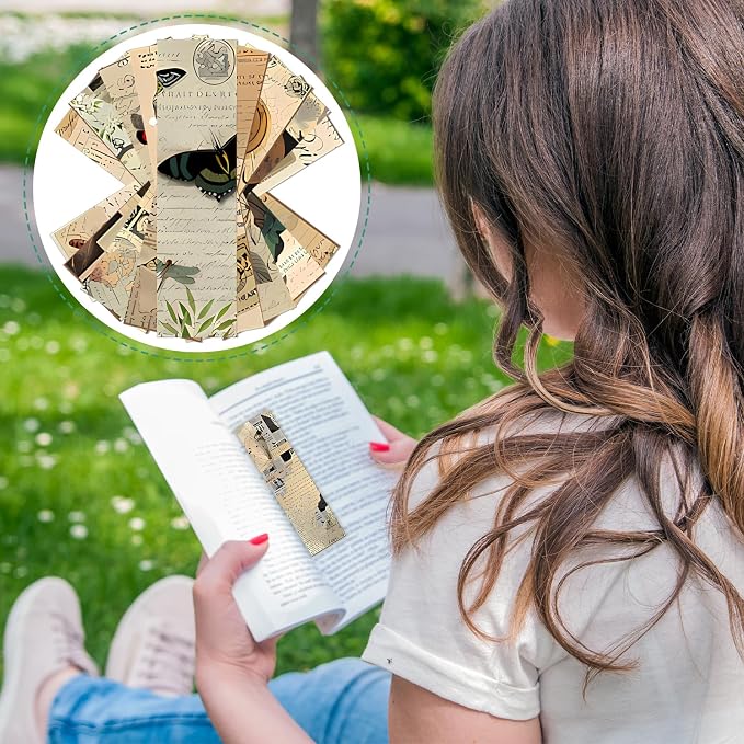 Wxiben Vintage Aesthetic Bookmarks Gifts - 120 Pcs Retro Natural Paper Bookmarks Butterfly Plant Insect Book Marks Page Marker Clip for Women Men Book Lovers Office Bookish Reading Supplies