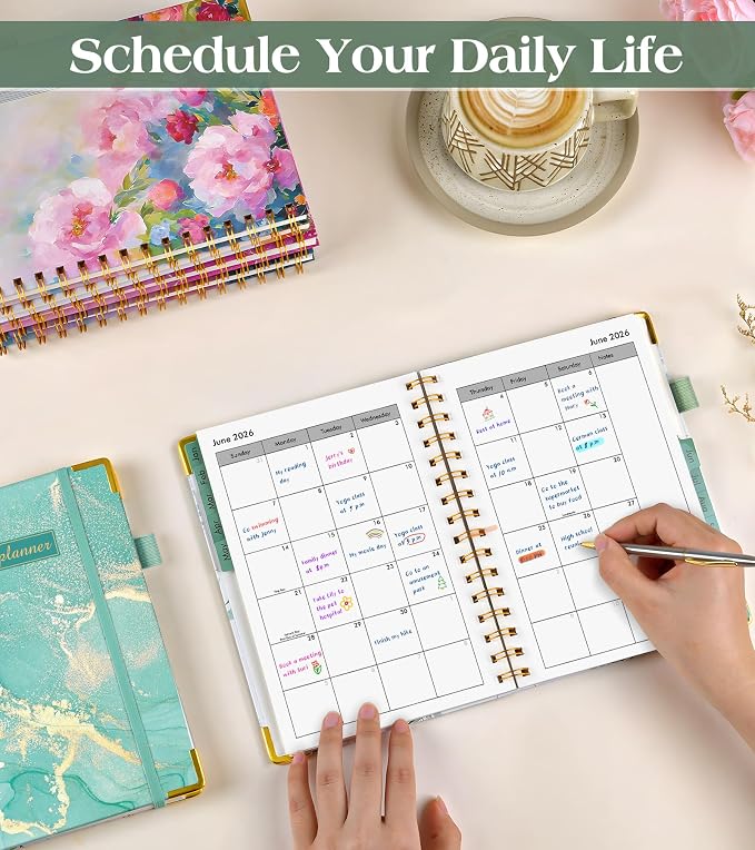 2026 Planner, Hardcover Weekly and Monthly Planner for Women, January 2026 - December 2026, Spiral Yearly Agenda Organizer Book 2026 with Tabs, Daily Calendar Planners for School Work Home, A5 (5.75" x 8.38"), Teal Marble