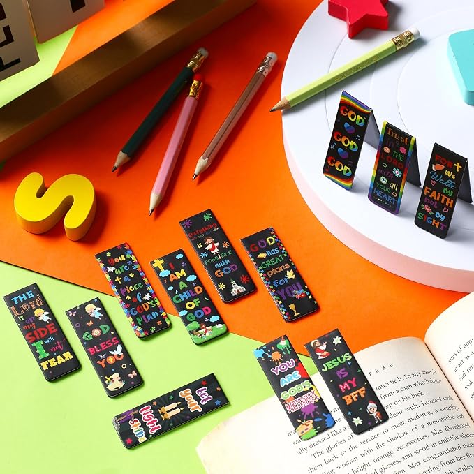 Harloon 48 Pcs Christian Bookmarks Bible Verses Magnetic Bookmarks Religious Inspirational Book Clips Bible Scripture Magnets Christian Gifts for Sunday School Vbs Classroom Reward(Vibrant)