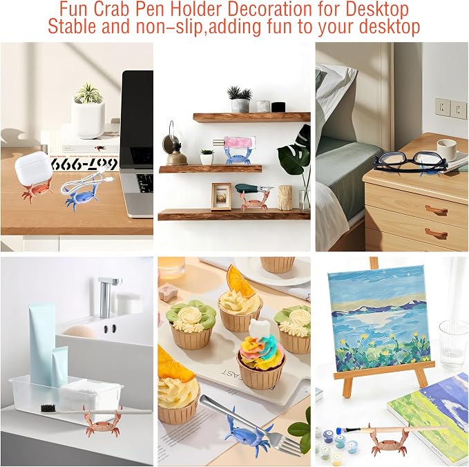 2PCS Desk Crab Pen Holder,Creative Crab Shaped Pen Holder for Desk,Weightlifting Crab Pencil Holders,Crabs Penholder Bracket Storage,Funny Desk Decor for Small Items at Home,Office ,School,Shop Window