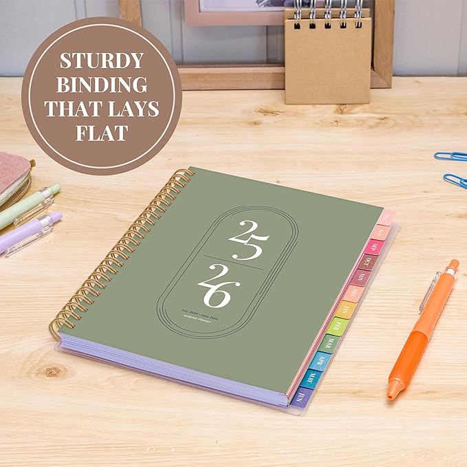 Rileys Academic Planner 2025-2026, Daily, Weekly & Monthly Planner, July 2025 - June 2026, Student Notes Pages, Twin-Wire Binding, Weekly Agenda for School & Work (8 x 6-Inches, Green)