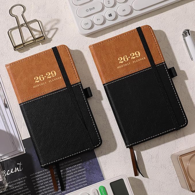 2026-2029 Pocket Calendar/Planner - 3 Year Monthly Pocket Calendar 2026-2029, from July 2026 to June 2029, 6.4" x 3.8", with Elastic Closure, Water Proof Leather
