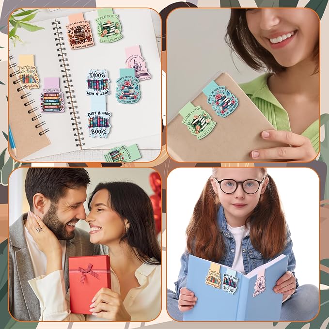 Book Lovers Magnetic Bookmark Gifts - Wxiben 8 Pcs Funny Bookmarks Magnetic for Women Bookworm Book Mark Magnets Page Markers Clip for Women Men Reading Students Teachers Librarian Supplies