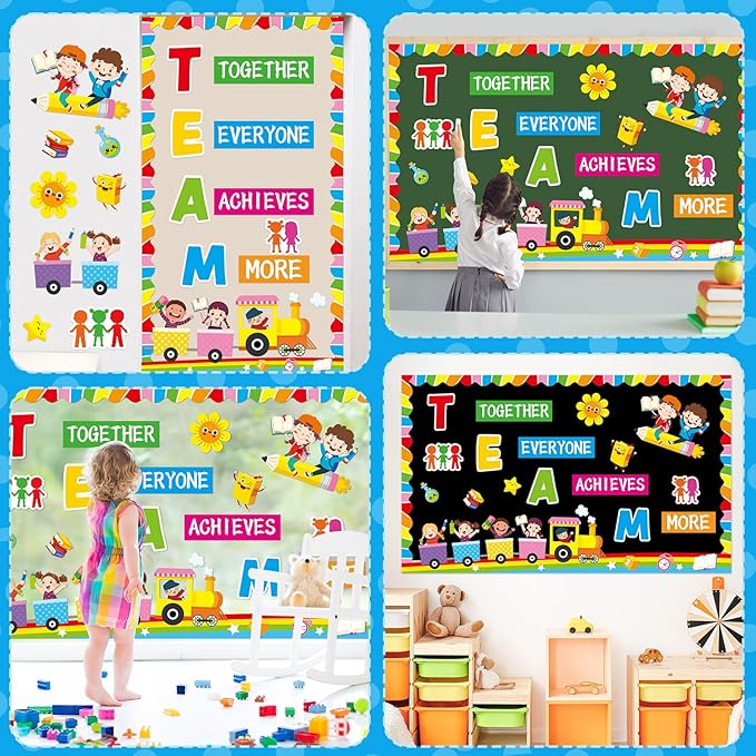 Team Bulletin Board Decorations Set Back to School Motivational Classroom Paper Cutouts Together Everyone Achieves More Teamwork Bulletin Board Decor for School Kindergarten Chalkboard Wall