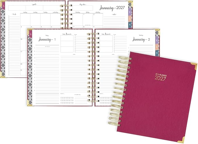 AT-A-GLANCE 2027 Planner, Daily & Monthly, 7" x 8.75", Hardcover, Harmony, Berry (6099-806-59-27)