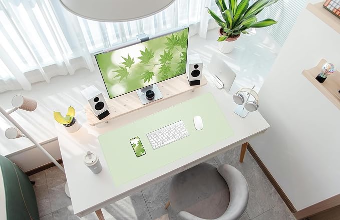 AFIING Cork Desk Mat 35.4" x 17", Dual-Sided Natural Cork & PU Leather Desk Pad, Non-Slip Waterproof Large Mouse Pad for Office, Home & Gaming (Light Green)