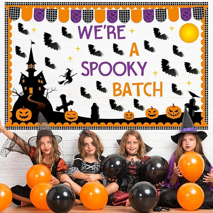 Halloween Bulletin Board Set 3D Halloween Bat Classroom Bulletin Board Pumpkin Castle Witches Paper Cutout Spooky Scary Decoration for Kid Holiday Home School Classroom Wall Chalkboard Decor