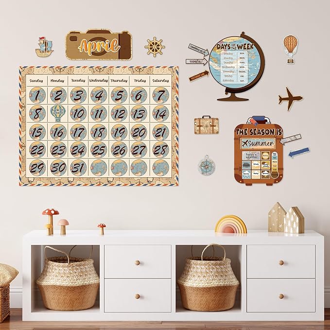 Travel the Map Calendar Bulletin Board Set for Classroom Decoration Adventure Calendar Seasons Weather Chart Explore CTP Bulletin Board Paper-Cuts for Teachers Elementary School Classroom