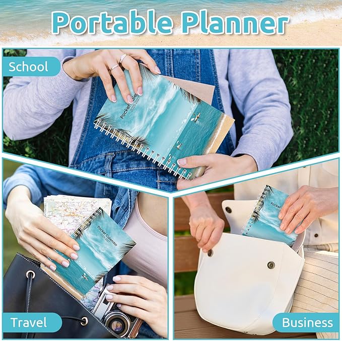 KONVINIT Pocket Calendar 2025-2027, Beach 2026 Pocket Calendar -3.5” × 6.5” - Runs from July 2025 until December 2027, 2026 Monthly Planner with Coil Cover for Organizing