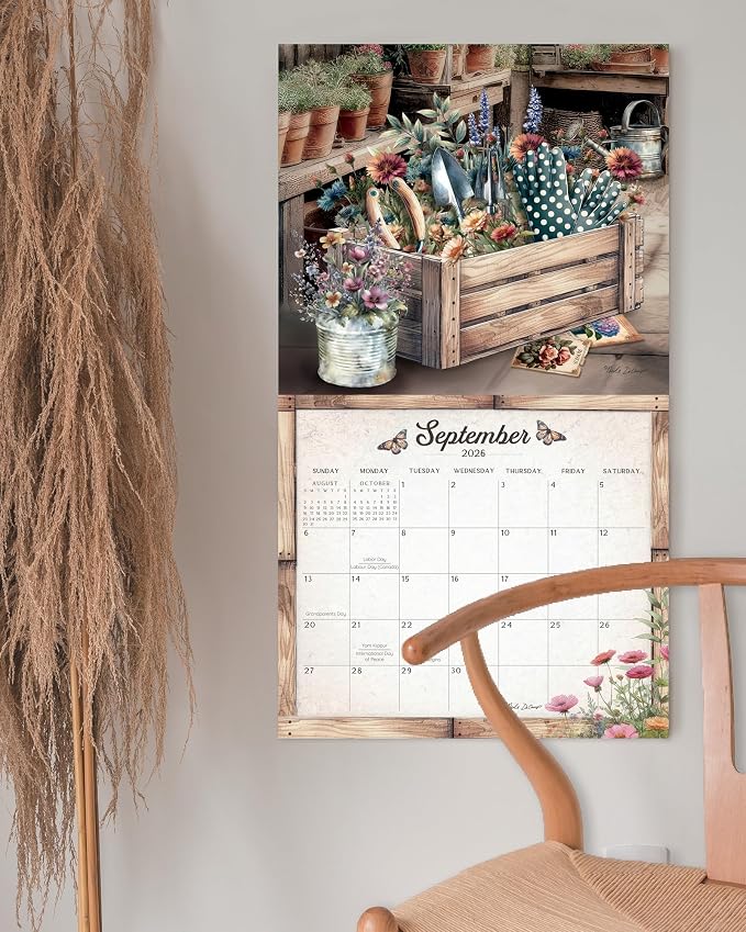 Legacy Publishing Group 2026 Wall Calendar 12-Month Schedule Organizer 12 x 13 Inch Paper With Brass Grommet Gardening