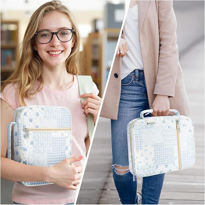 WOBAGMEN Bible Cover Case for Women,Large Bible Tote Bags Organizer Quilted Carrying Case for Girls,Bible Study Supplies Accessories Christian Gifts for Women (Blue Patchwork, M)