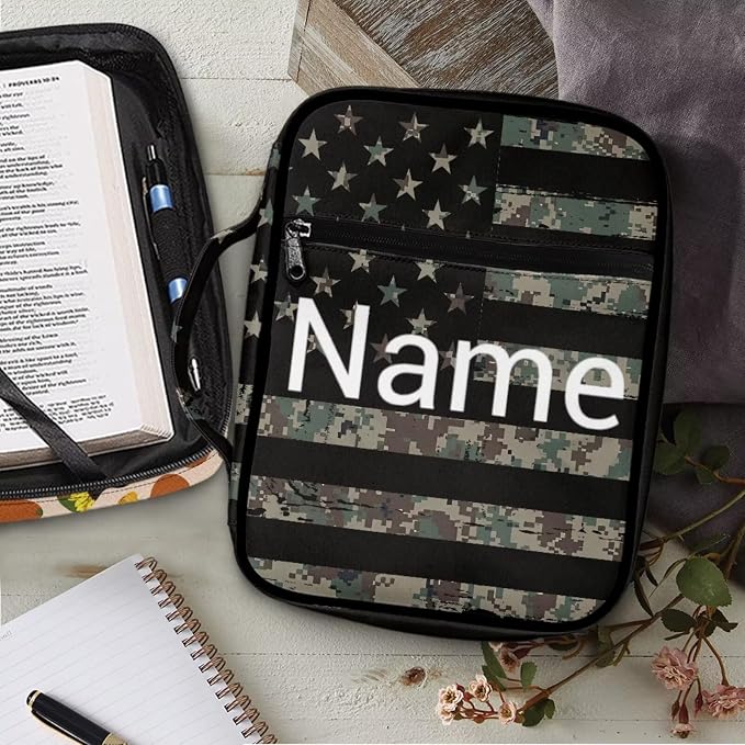 Coldinair Camo American Flag Bible Case for Men Women Custom Name Bible Bag Covers for Men,Personalized Book Carrying Case Holder for Women,Fits for Standard/Large Size