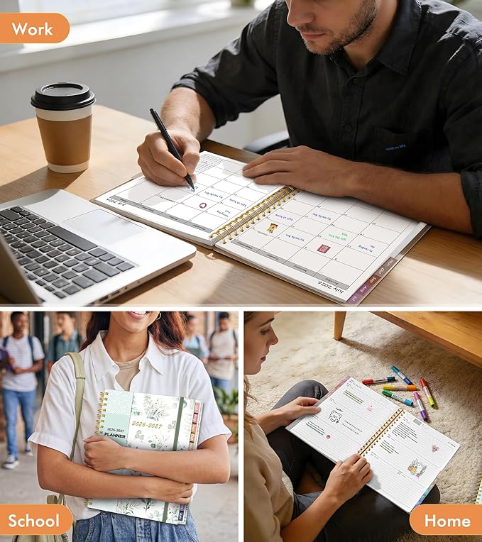 Academic Planner 2026-2027, Weekly and Monthly Calendar Planner from July 2026 - June 2027, 6.1" x 8.2" A5 Large Daily Agenda Book with Tabs, Flexible Cover, College School Organizer for Student Teacher,Aesthetic Leaf
