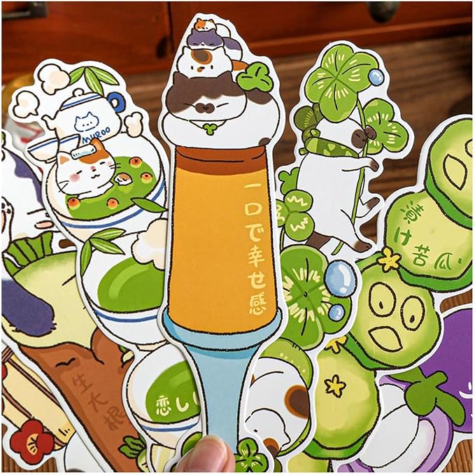 Cute Funny Animal Theme Colorful Bookmarks, 30 PCS (Cat's Delicious Adventure)