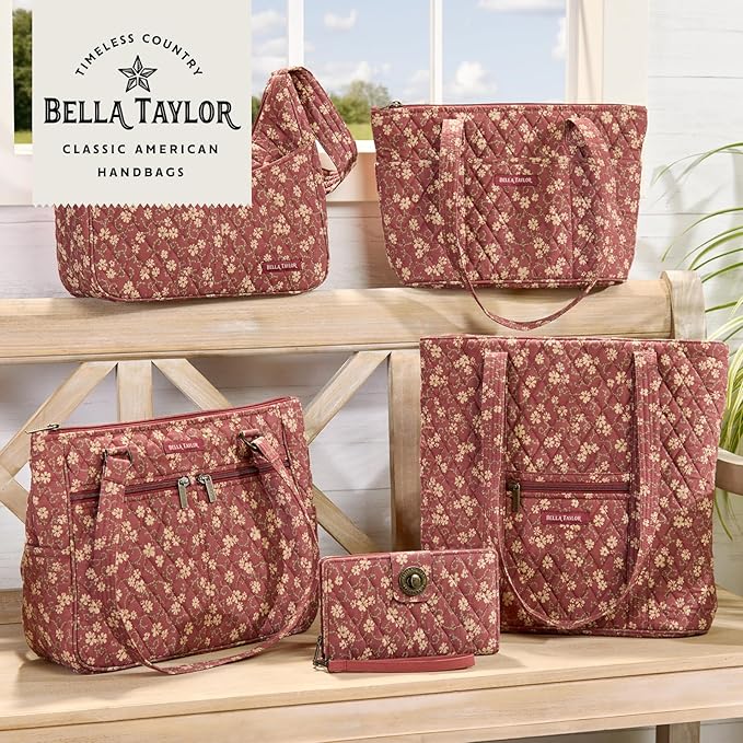 Bella Taylor Small Bible Cover for Women - Quilted Cotton Bible Case for 6 x 9 inch Books - Burgundy Floral