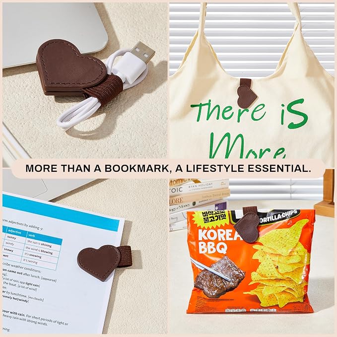 2Pcs Magnetic Leather Bookmarks with Gift Box Heart-Shaped Magnetic Pen Holder Book Marks Clip Gift for Book Lover Readers Cute Bookmark for Women, Brown