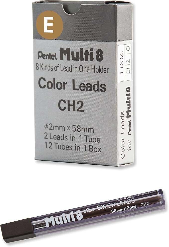 Pentel Arts 8 Colour Pencil Lead Refill, Brown, 24 Pieces of Lead (CH2-E)
