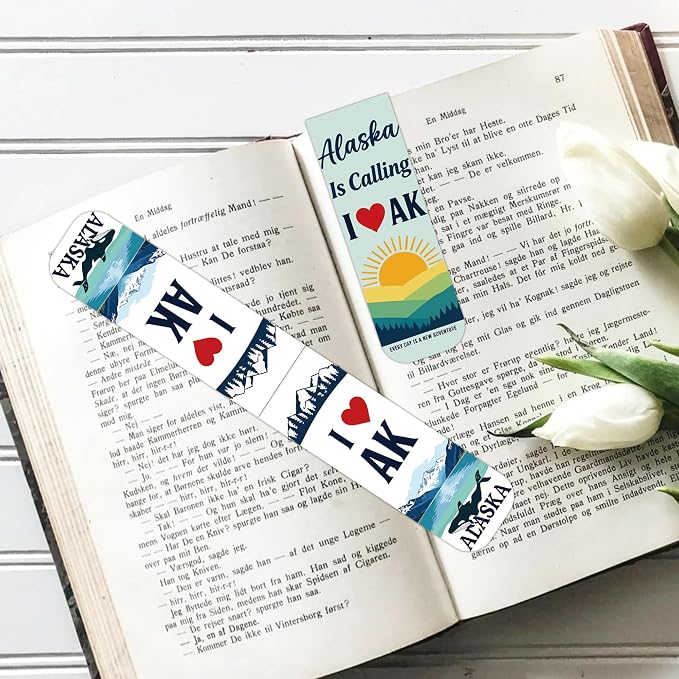 Alaska Souvenirs Magnetic Bookmarks, 30PCS Alaska Gifts Book Mark Clips with 15 Designs, Travel Souvenirs Gifts for Men Women Travelers Readers Office School Supplies
