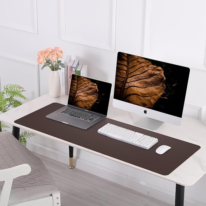 AFIING Cork Desk Mat 31.5" x 17", Coffee,Desk pad Protector | Dual-Sided Cork & PU Leather, Large Mouse Pad, Non-Slip & Waterproof
