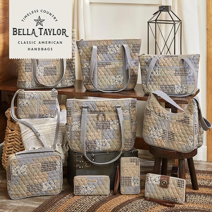 Bella Taylor Quilted Bible Cover for Women - Large Study Bible Case - Khaki Patchwork