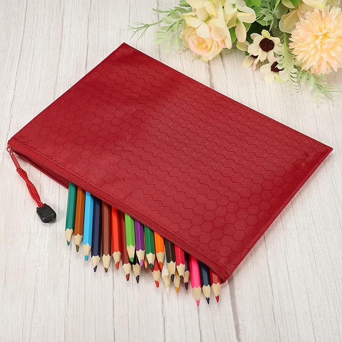 PATIKIL Waterproof Zipper File Bags, 10 Pack A5 Size Document Pocket Storage Organizer Pouch for Travel Office Supply, Red