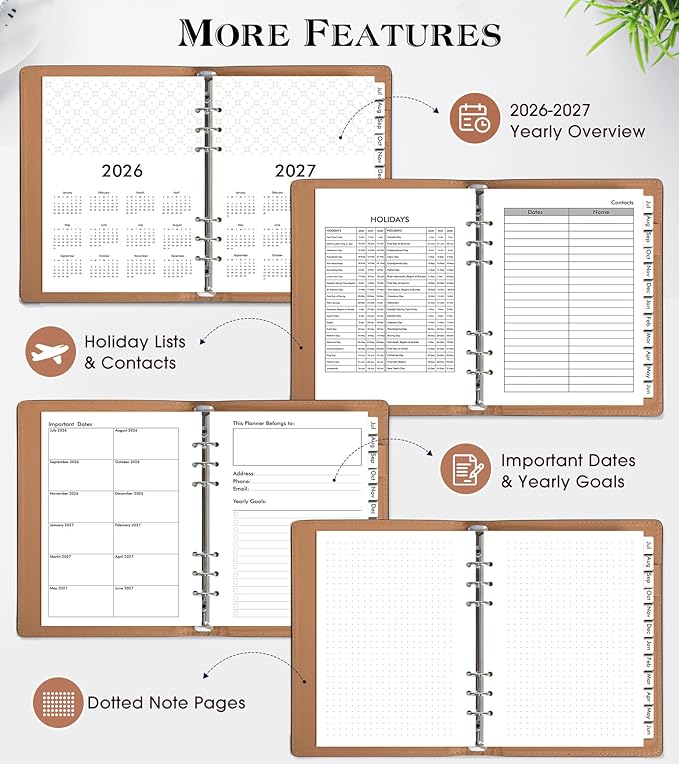 Planner 2026-2027, Academic Weekly and Monthly Calendar Planner from July 2026 - June 2027, Hardcover Leather Daily Agenda Book with Tabs, A5 College School Organizer for Student Teacher, Black