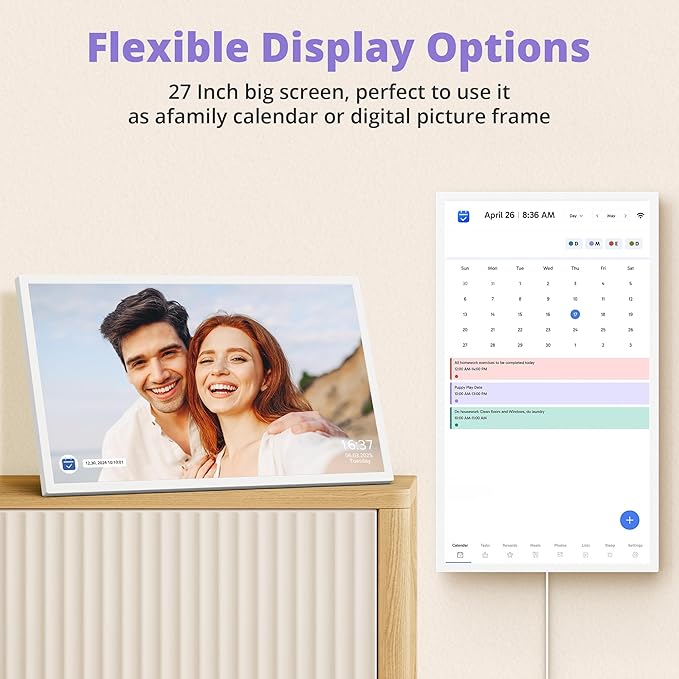 Digital Calendar 27 Inch Touch Screen, Electronic Wall Calendar Chore Chart for Family Monthly/Weekly Planner Rewards Organization, Interactive Large Display Smart Calendar, Desk Mount Included