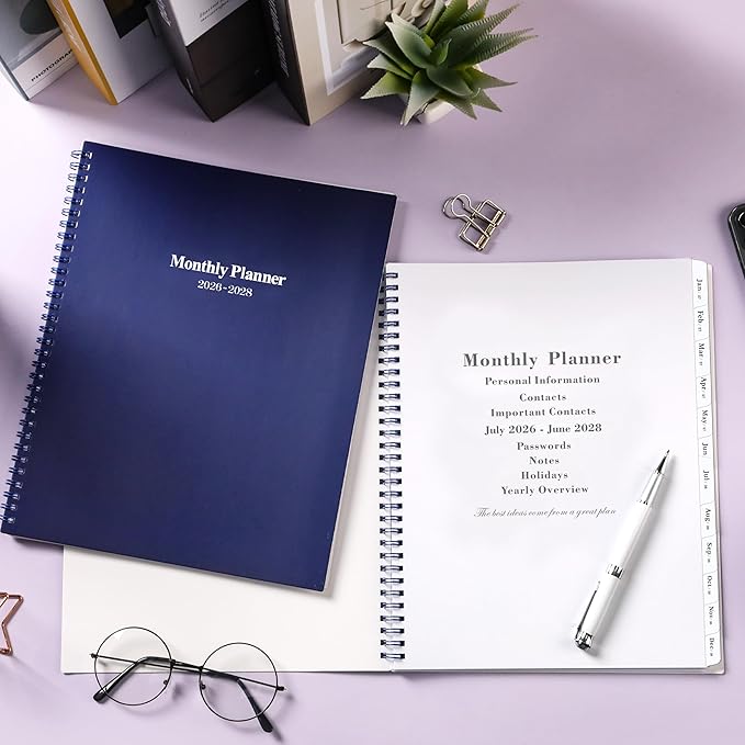 2026-2028 Monthly Planner - Monthly Calendar 2026-2028 with Two-Side Pocket, July 2026 - June 2028, 9" x 11", 2 Years Calendar Planner, Cardboard Cover