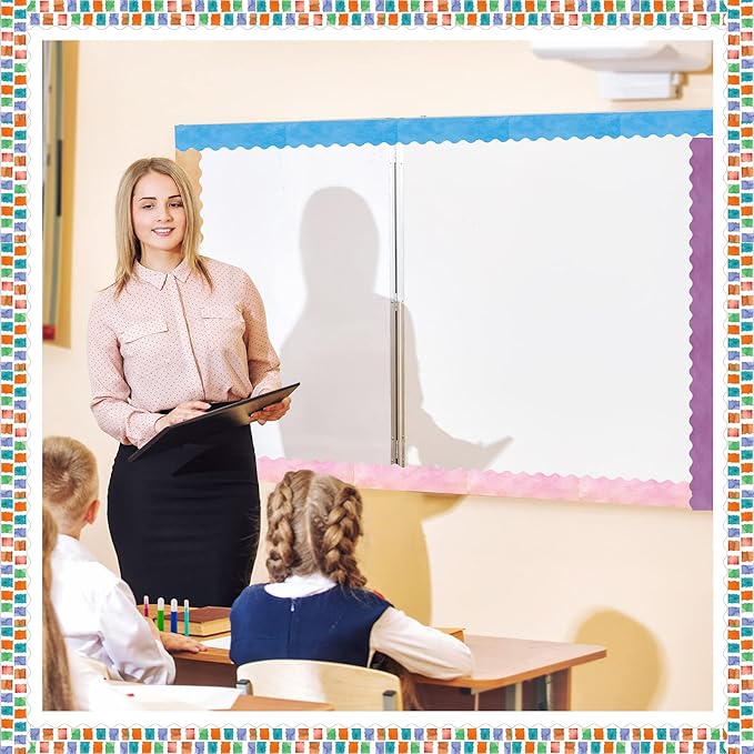 240 Pcs 236ft Holiday Bulletin Board Borders Colorful Rainbow Scalloped Border Trim Bulk Bulletin Decor for Classroom Back to School Decor(Watercolor Style)