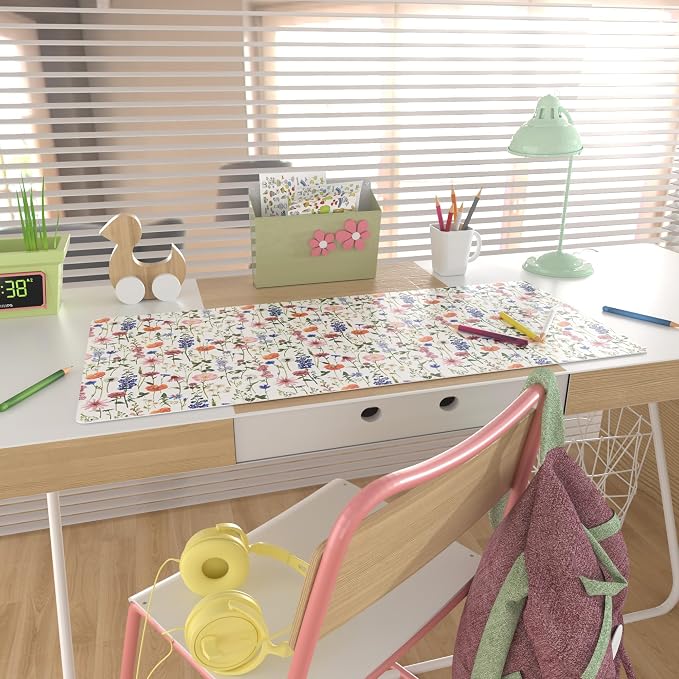 Colorful Star Large Mouse Pad, Watercolor Floral Desk Mat Office Supplies, Waterproof Faux Leather Big Gaming Mousepad for Women Girls, Flowers Desk Pad Home Office Décor Accessories 31.5" x 15.7"