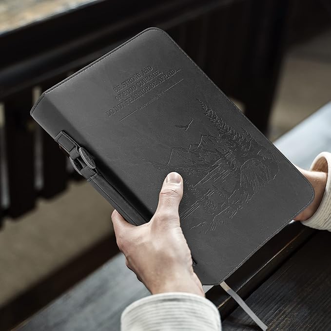DEHITE Bible Cover Case for Men and Women – Leather Bible Carrying Bag – Pen Slots – Zippered Pocket – Premium Faux Leather