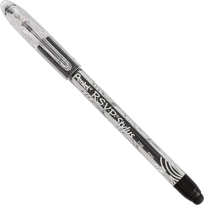 Pentel RSVP STYLUS Ballpoint Pen, Fine Line, Black Ink (BK90L-A) (12 count)