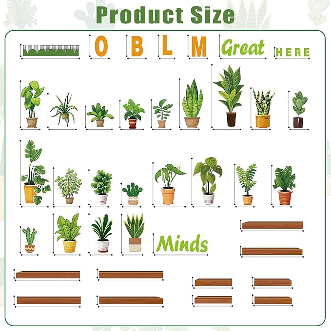 Greenery Bulletin Board Set – Potted Plant Motivational Cutouts with Great Minds Bloom Here – Classroom Decor for March, April, Library, Home, Window Walls & Teacher Party Supplies