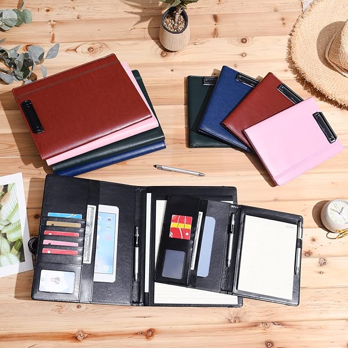 Wonderpool A5 PU Leather Clipboard Partfolio Recipe Binder Notepad Forms Holders Document Case - Interview Planner Meeting Writing Padfolio File for Office Travel School Hotel Restaurant (A5,Pink)