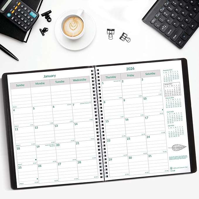 Brownline® 2026 EcoLogix® Monthly Planner, 14 Months, December 2025 to January 2027, Recycled, Twin-Wire Binding, 11" x 8.5", Black (CB435W.BLK-26)