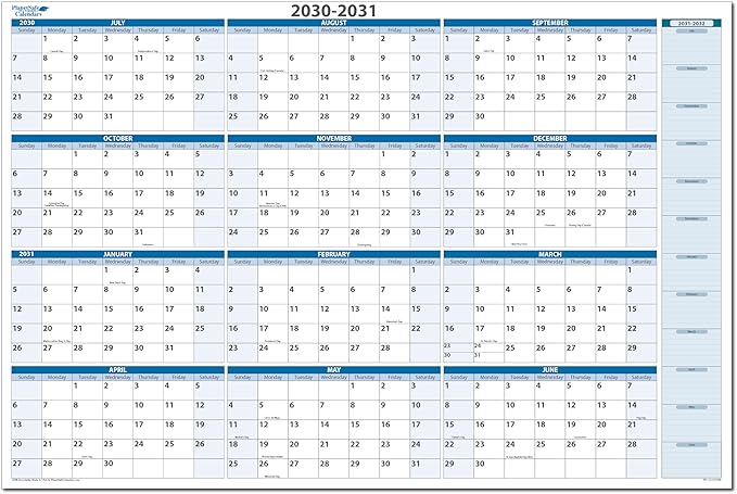 2030-2031 Fiscal Horizontal Premium Dry-Erasable Wall Calendar July to June 32" x 48" Marker and Eraser included