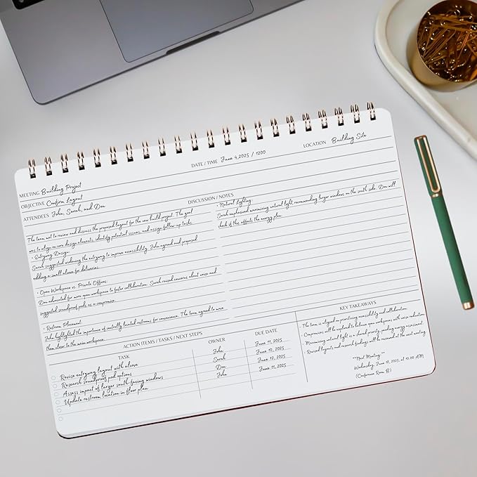 | Meeting Notebook for Work | 8.25" x 11.75" | Project Planner | Simple Design | Multiple Layouts | Office and Business Planner (Navy, Meeting Planner - Landscape)
