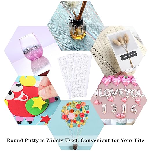 JANYUN 225 Pieces Double Sided Sticky Dot Stickers Removable Round Putty Clear Sticky Tack No Trace Super Sticky Putty Waterproof Small Stickers for Wall Wood Ceramic Metal Plastic (10mm)